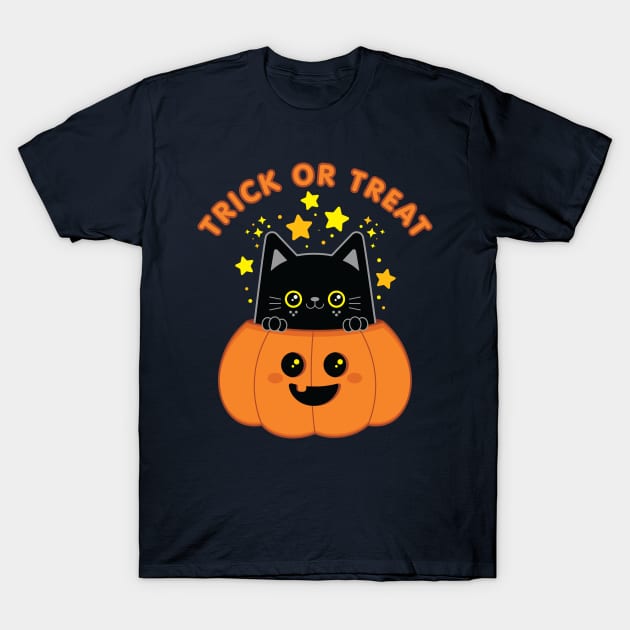 Trick or Treat Black Cat T-Shirt by Kitty Cotton